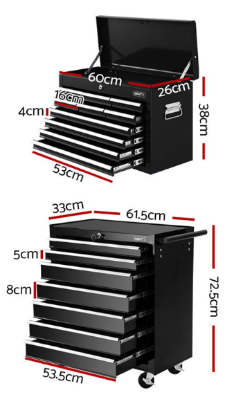 17 Drawer Tool Box Storage Trolley Black