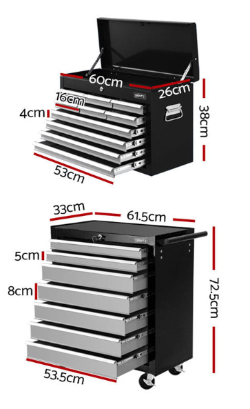 17 Drawer Tool Box Storage Trolley Black/Grey