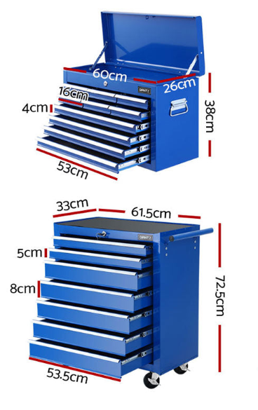 17 Drawer Tool Box Storage Trolley Blue