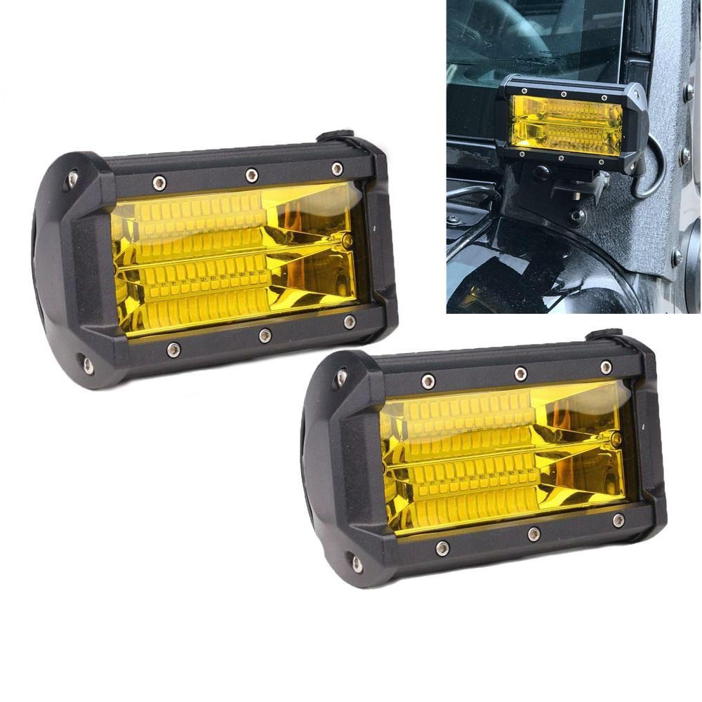 2x 5 inch Yellow LED Work Light Bar