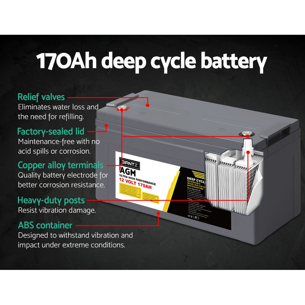 Giantz 170Ah 12V Sealed AGM Deep Cycle Battery