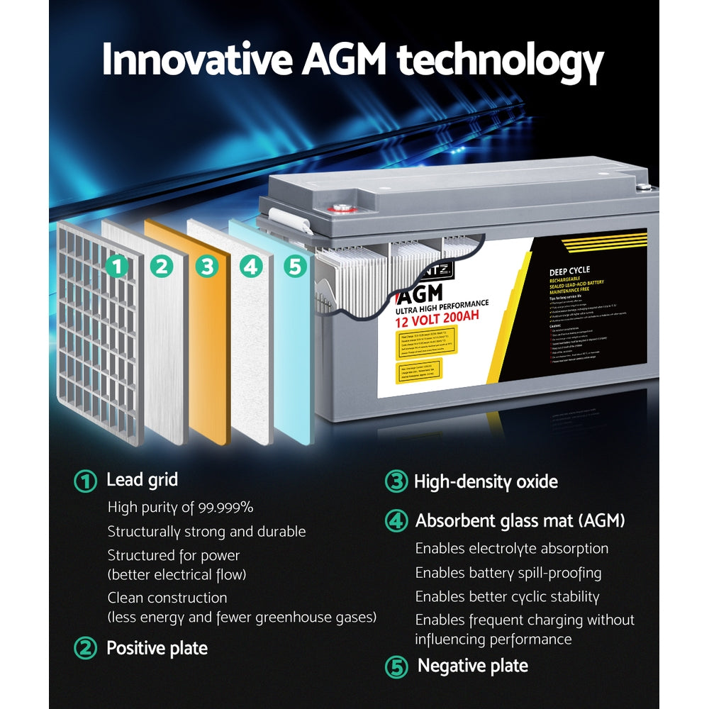 Giantz 200Ah 12V Sealed AGM Deep Cycle Battery