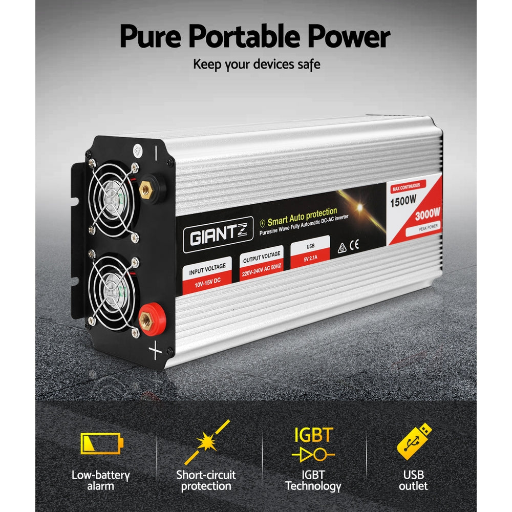 Giantz 1500W Pure Sine Wave Inverter 12V-240V