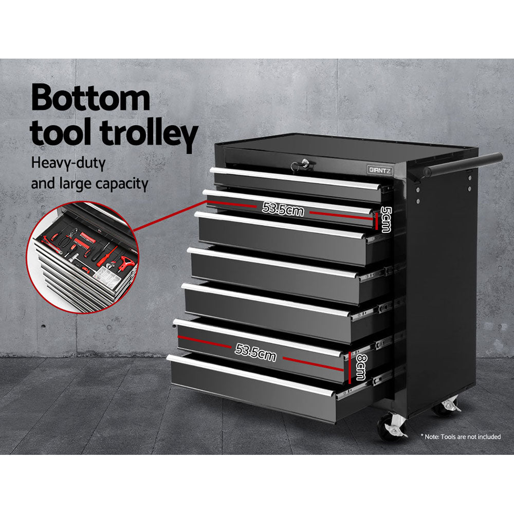 17 Drawer Tool Box Storage Trolley Black