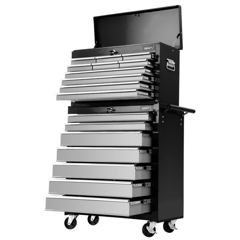 17 Drawer Tool Box Storage Trolley Black/Grey