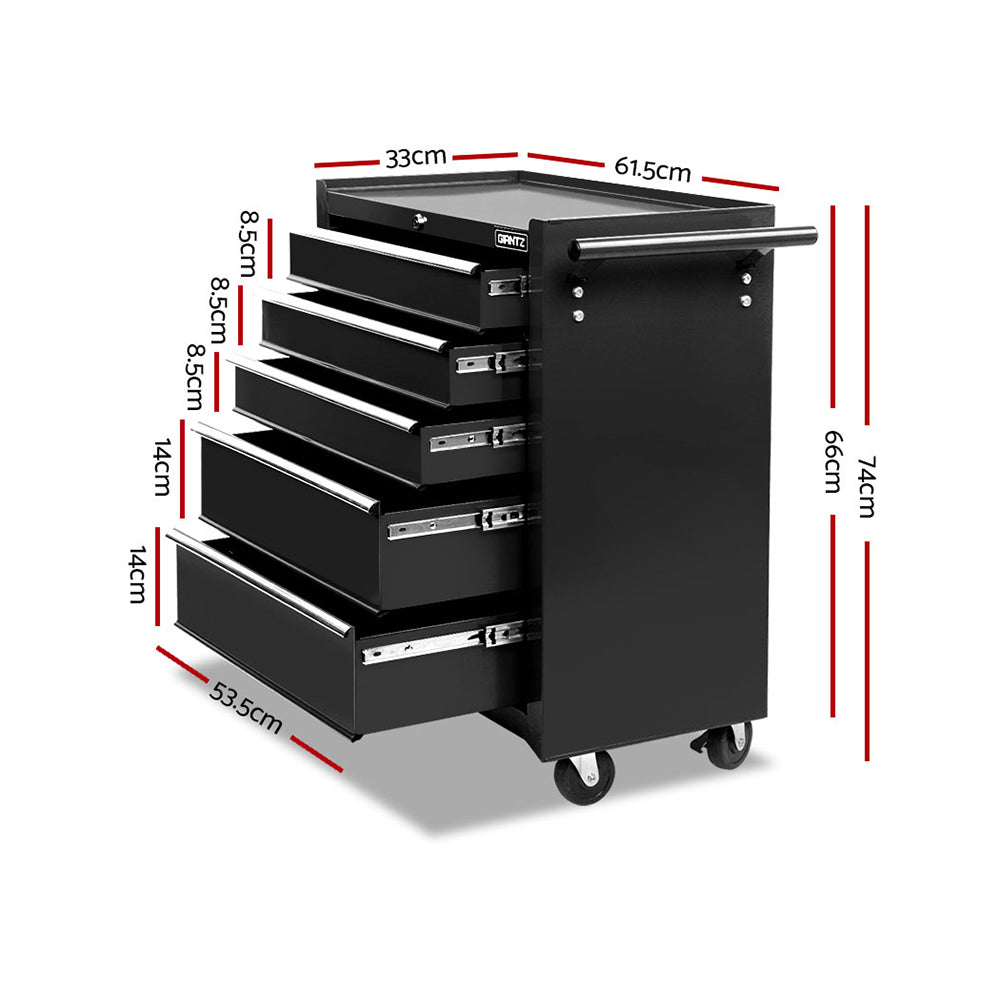 5 Drawer Tool Box Storage Trolley Black/Grey