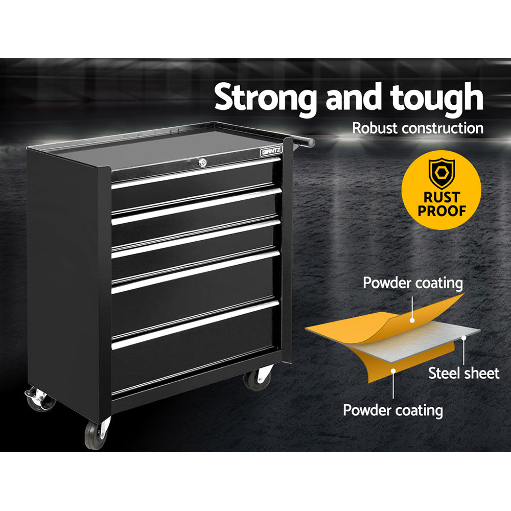 5 Drawer Tool Box Storage Trolley Black/Grey