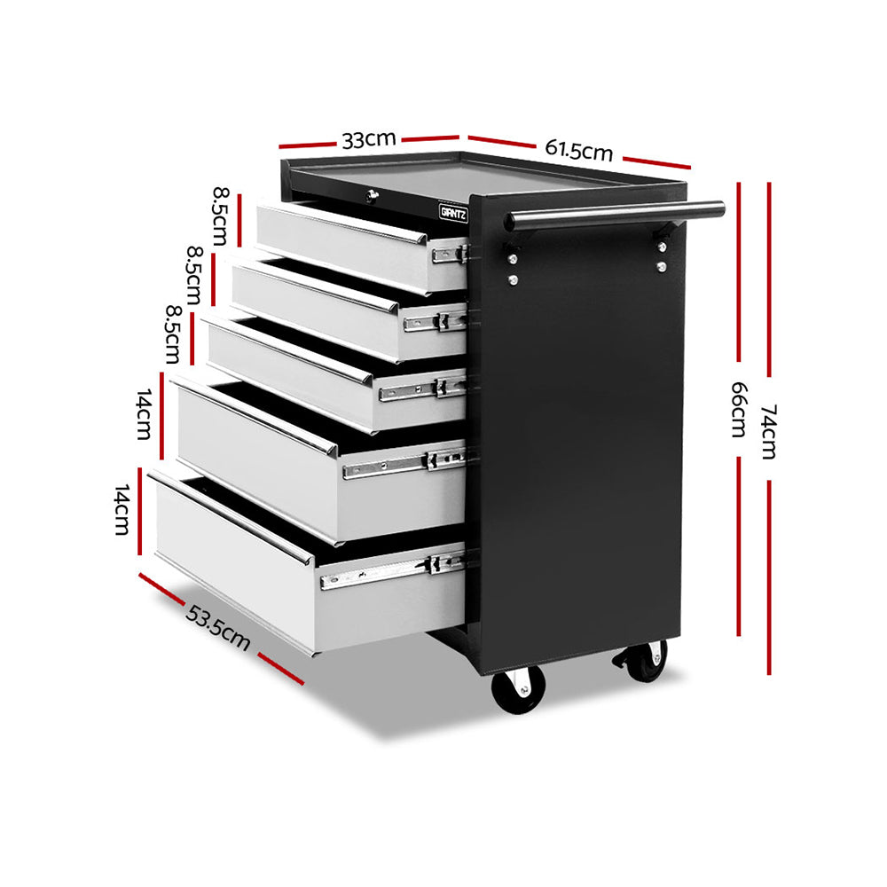 5 Drawer Tool Box Storage Trolley Black/Grey