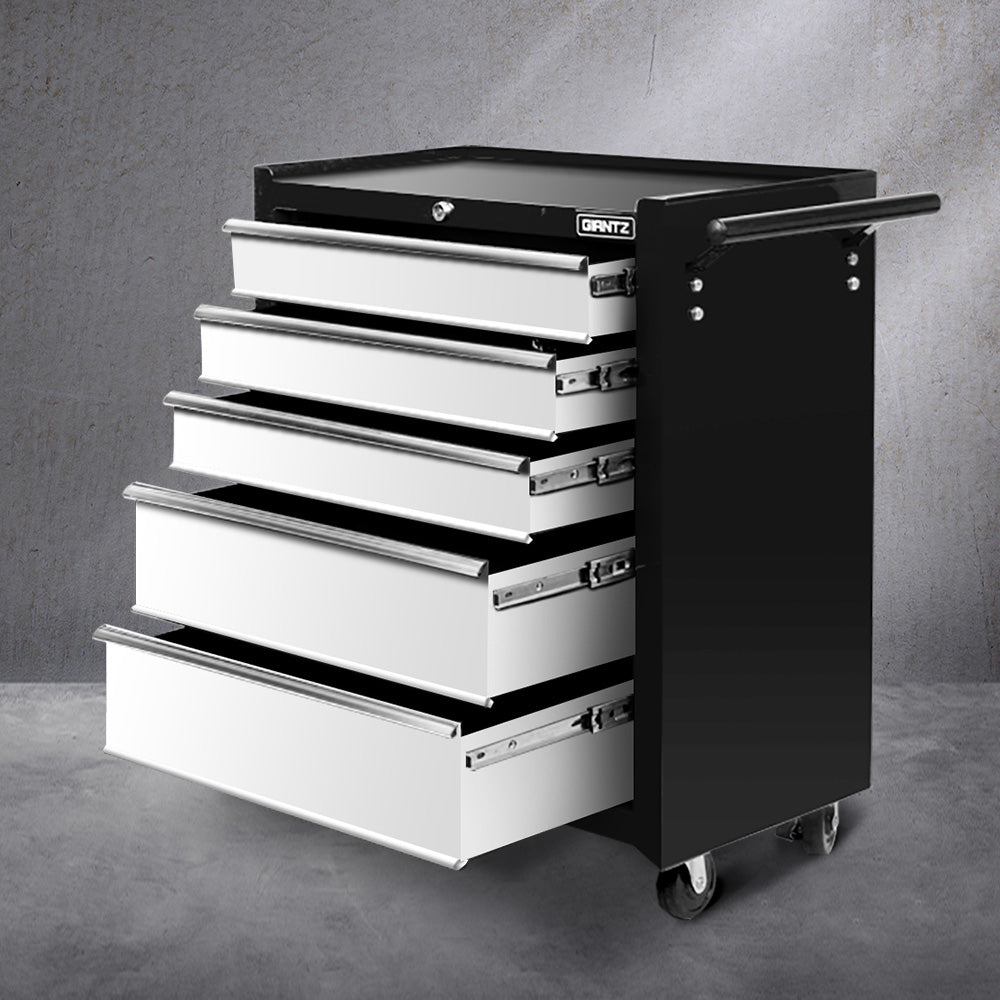 5 Drawer Tool Box Storage Trolley Black/Grey