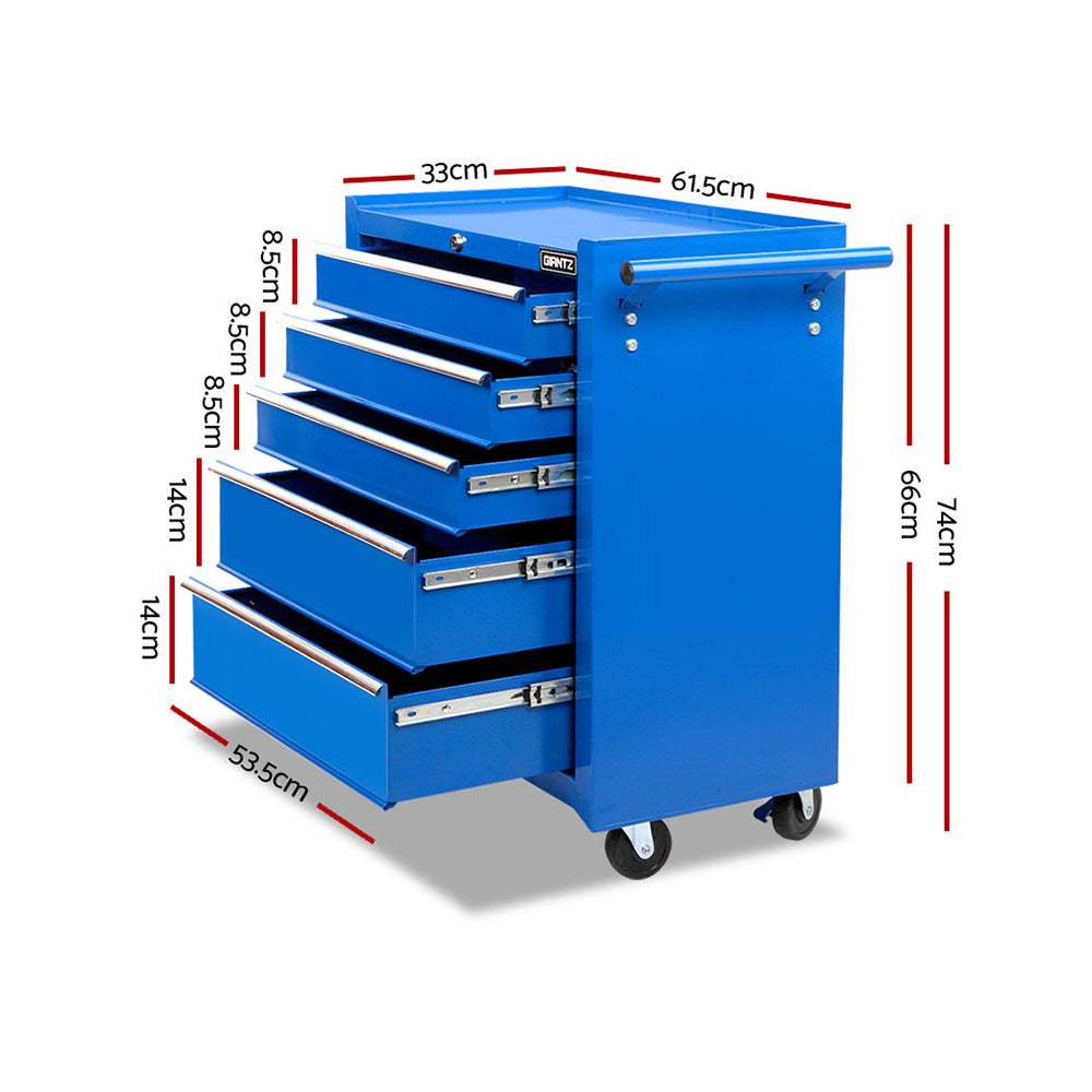 5 Drawer Tool Box Storage Trolley Blue