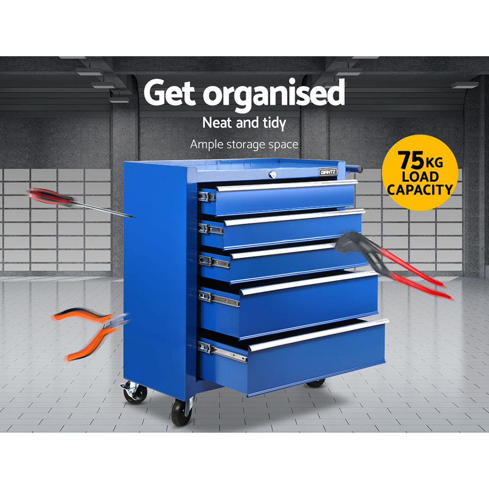 5 Drawer Tool Box Storage Trolley Blue