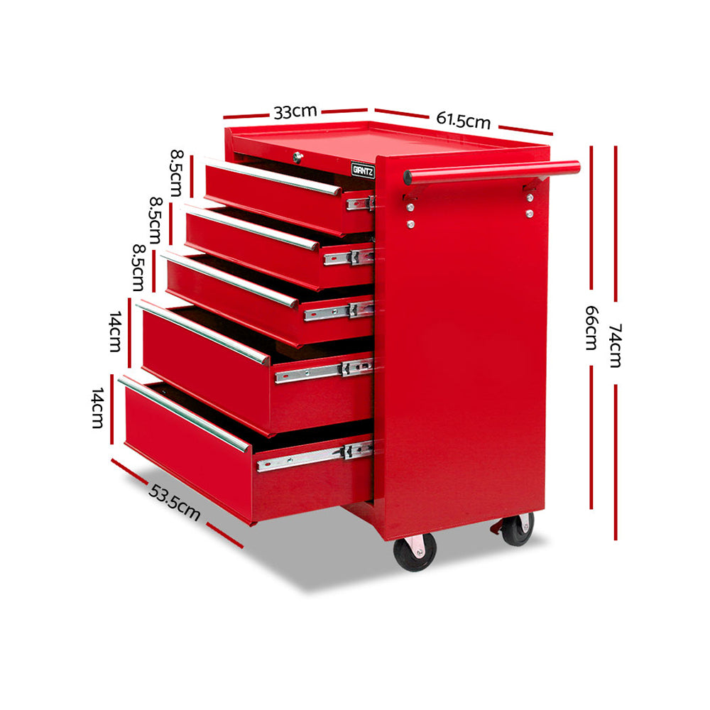 5 Drawer Tool Box Storage Trolley Red
