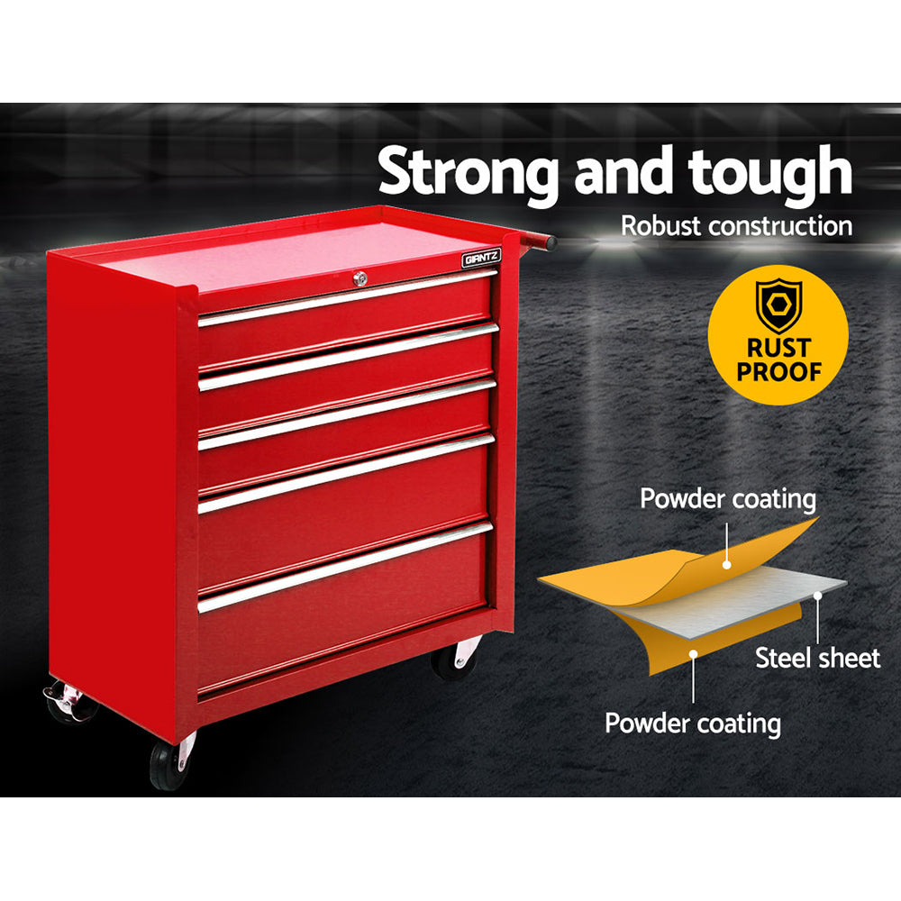 5 Drawer Tool Box Storage Trolley Red