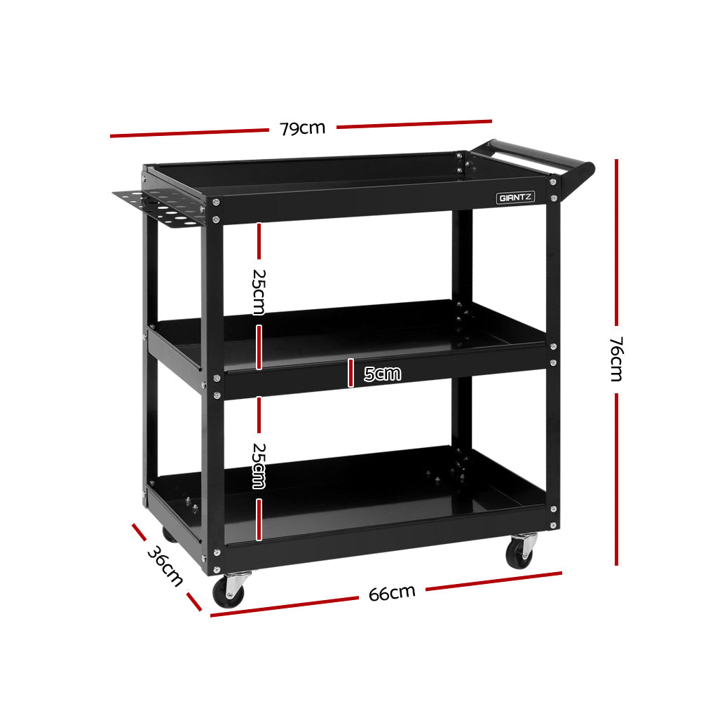 3-Tier Tool Cart Trolley Organizer Black