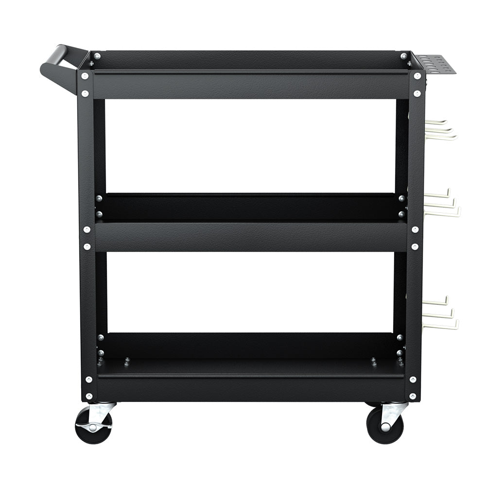 3-Tier Tool Cart Storage Trolley with Pegboard Black