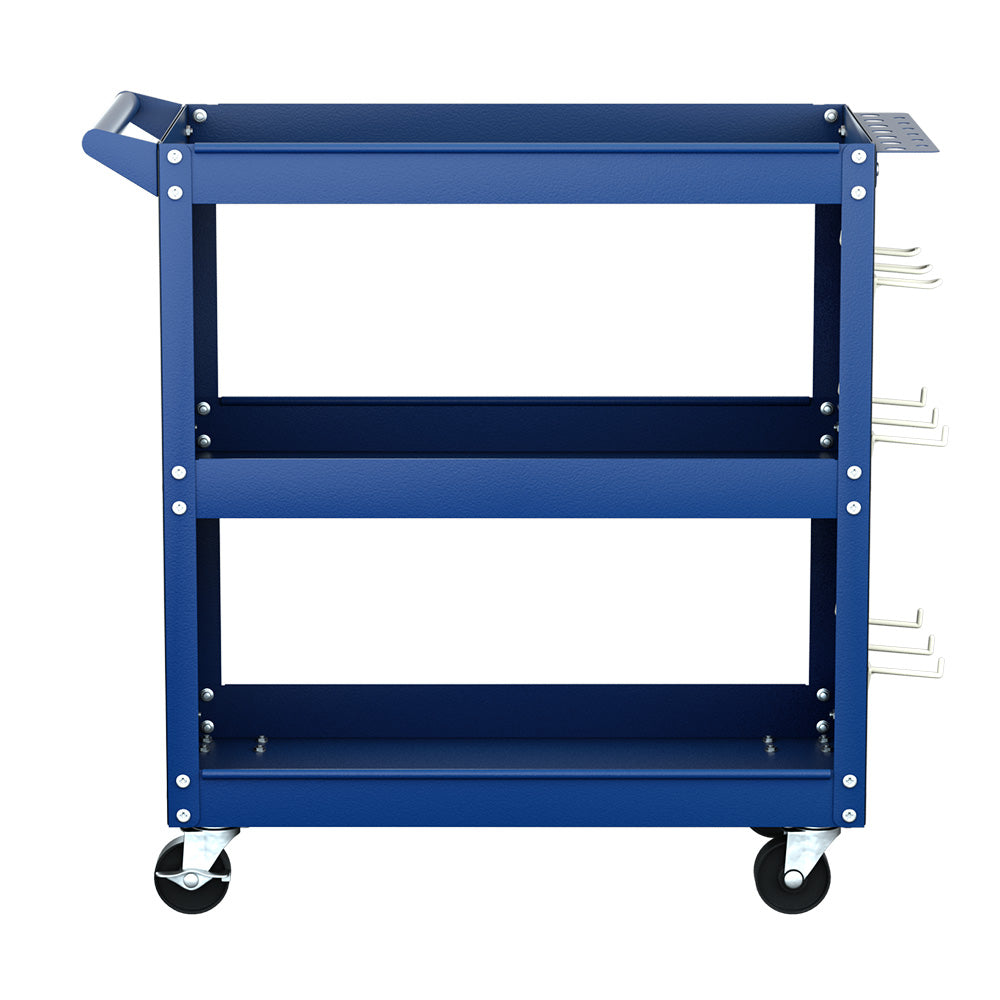 3-Tier Tool Cart Storage Trolley with Pegboard Blue