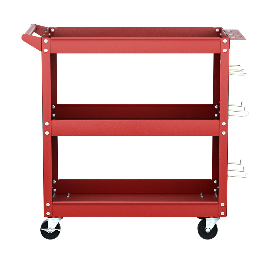 3-Tier Tool Cart Storage Trolley with Pegboard Red