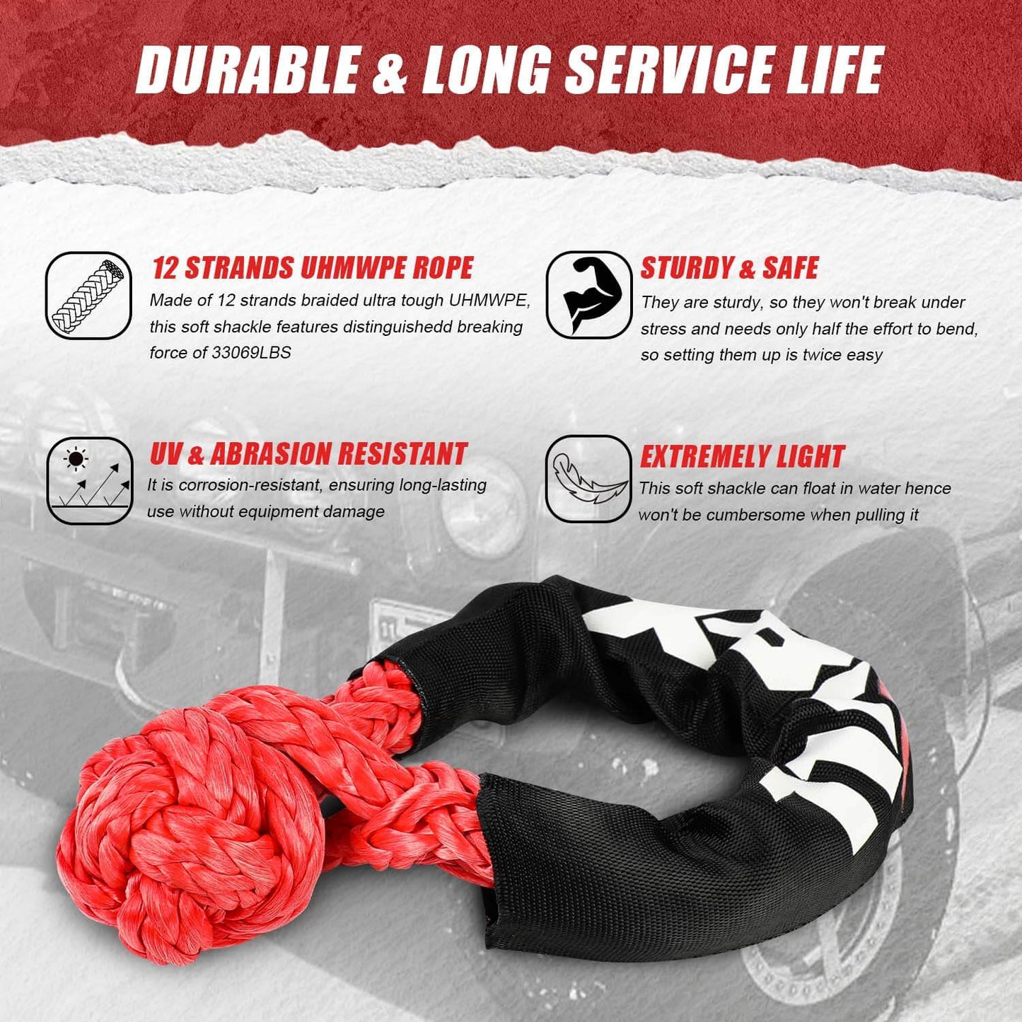 X-BULL Recovery Kit 2 - Kinetic Rope, Snatch Strap, Hitch Receiver, Soft Shackles, Winch Dampener