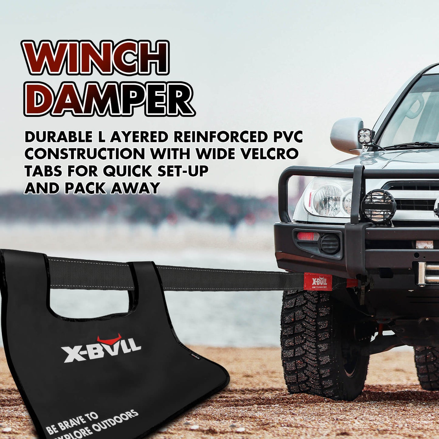 X-BULL Recovery Kit 2 - Kinetic Rope, Snatch Strap, Hitch Receiver, Soft Shackles, Winch Dampener
