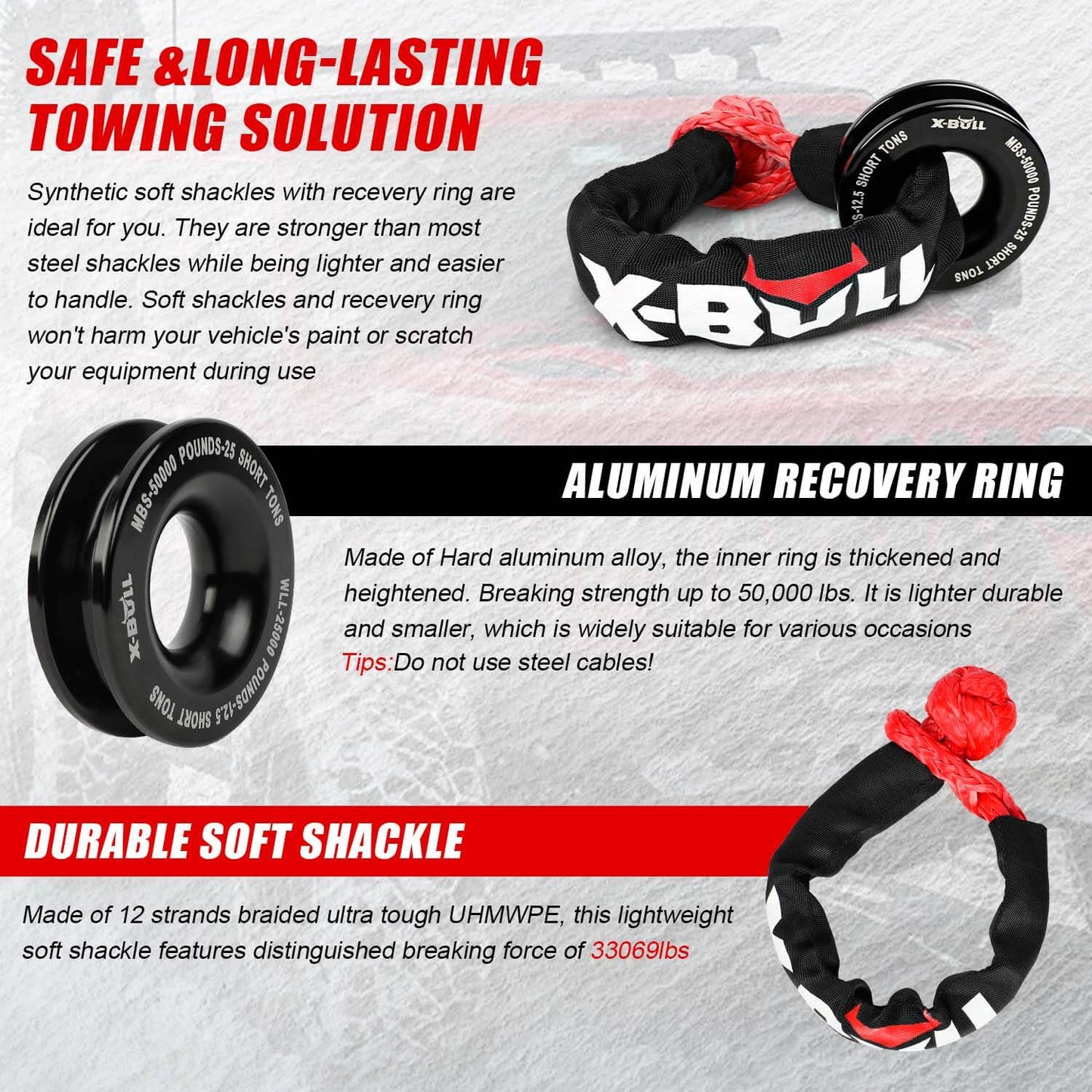 X-BULL Winch Ring & Soft Shackle + Recovery Hitch Receiver