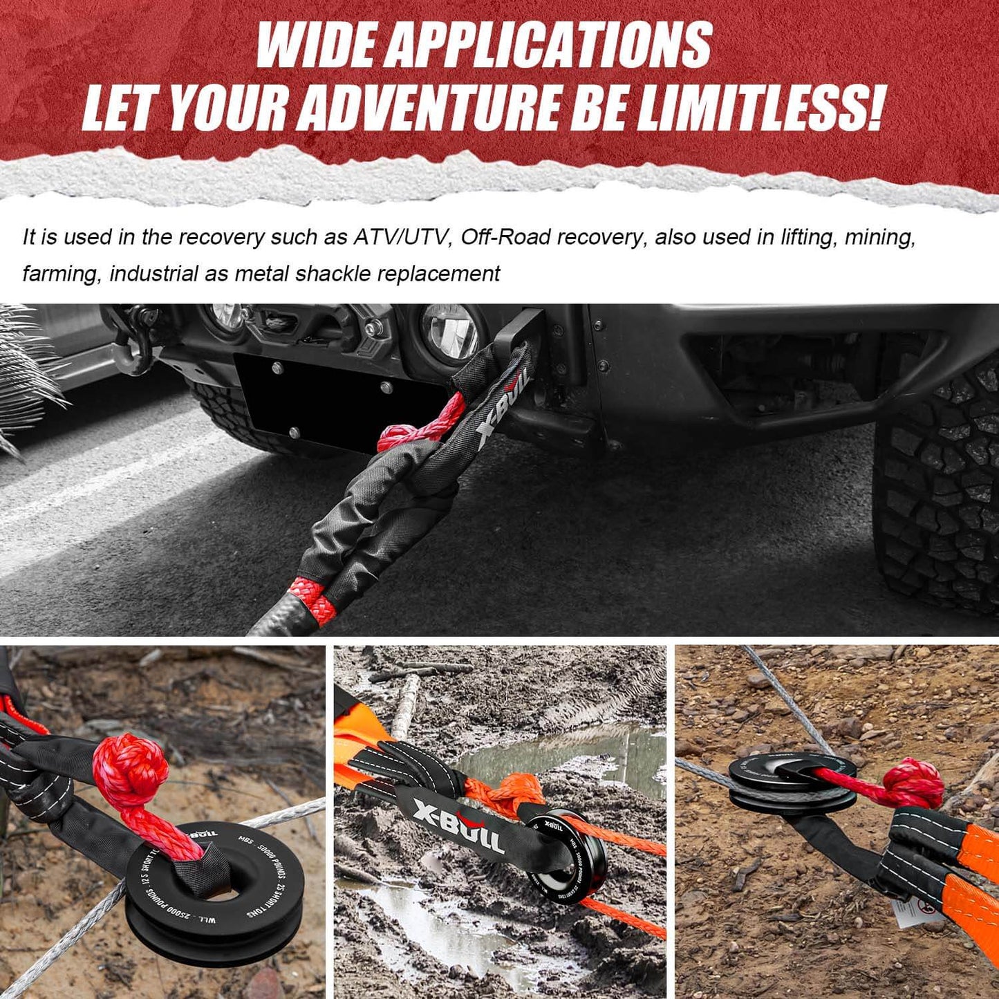 X-BULL Winch Ring & Soft Shackle + Recovery Hitch Receiver