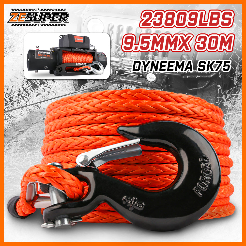 Synthetic Winch Rope 9.5MM X 30M Dyneema with Hook