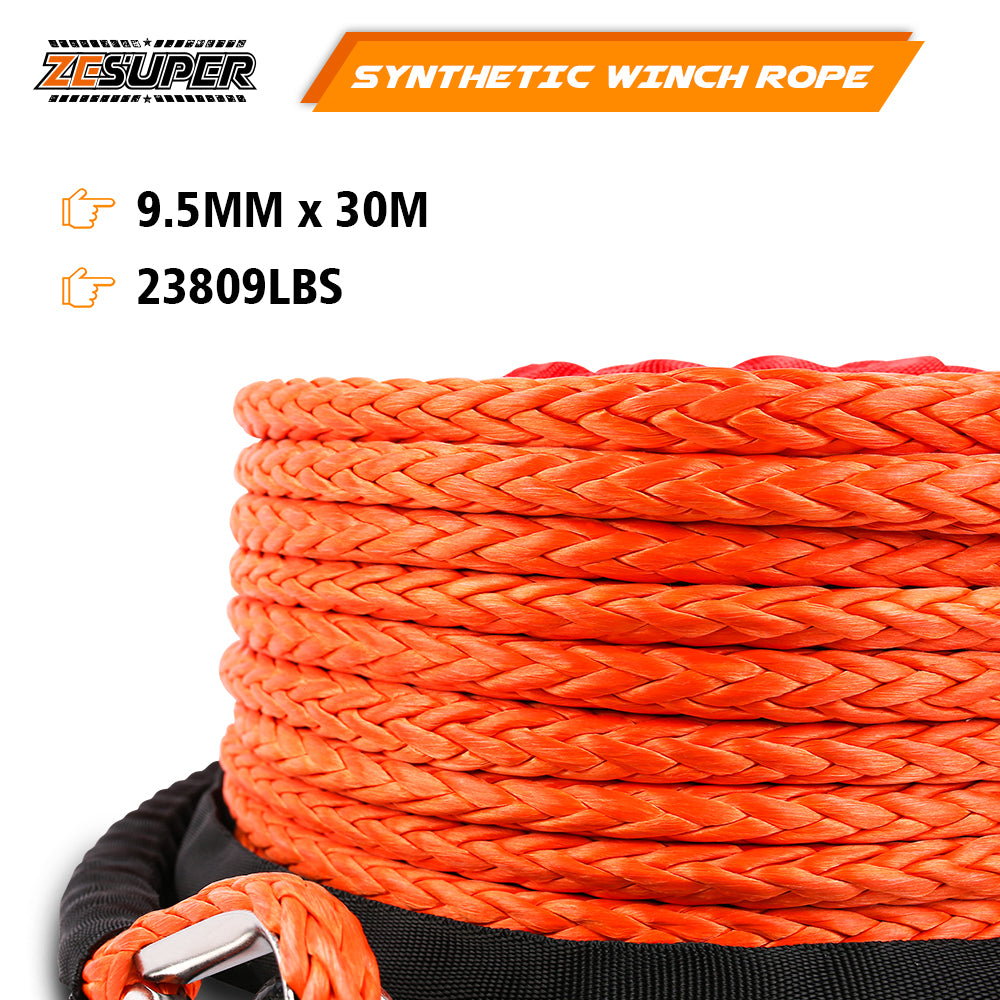 Synthetic Winch Rope 9.5MM X 30M Dyneema with Hook
