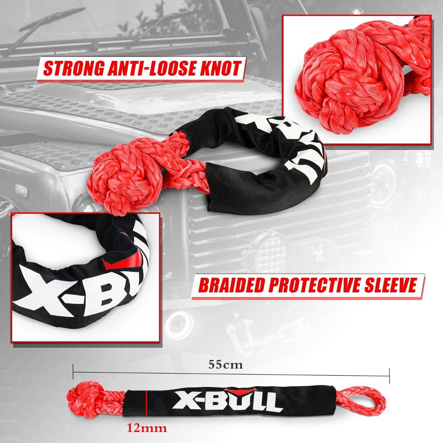 X-BULL 30,000lbs Kinetic Rope + 2x Soft Shackles
