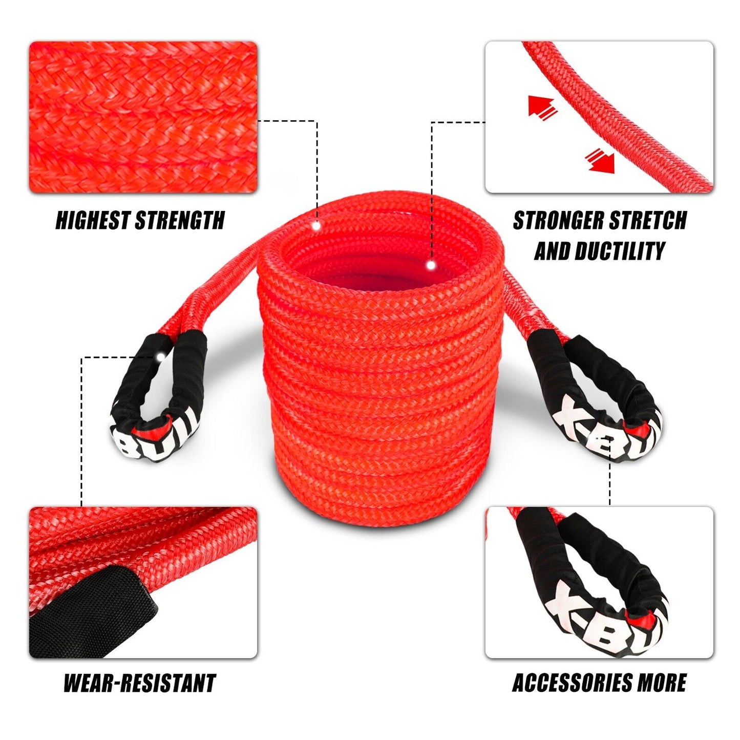 X-BULL 28600lbs Kinetic Rope + 2x Soft Shackles