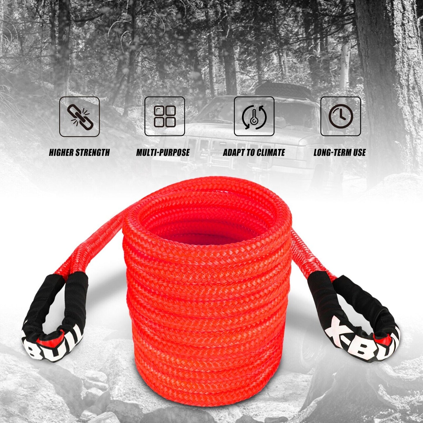 X-BULL 28600lbs Kinetic Rope + 2x Soft Shackles