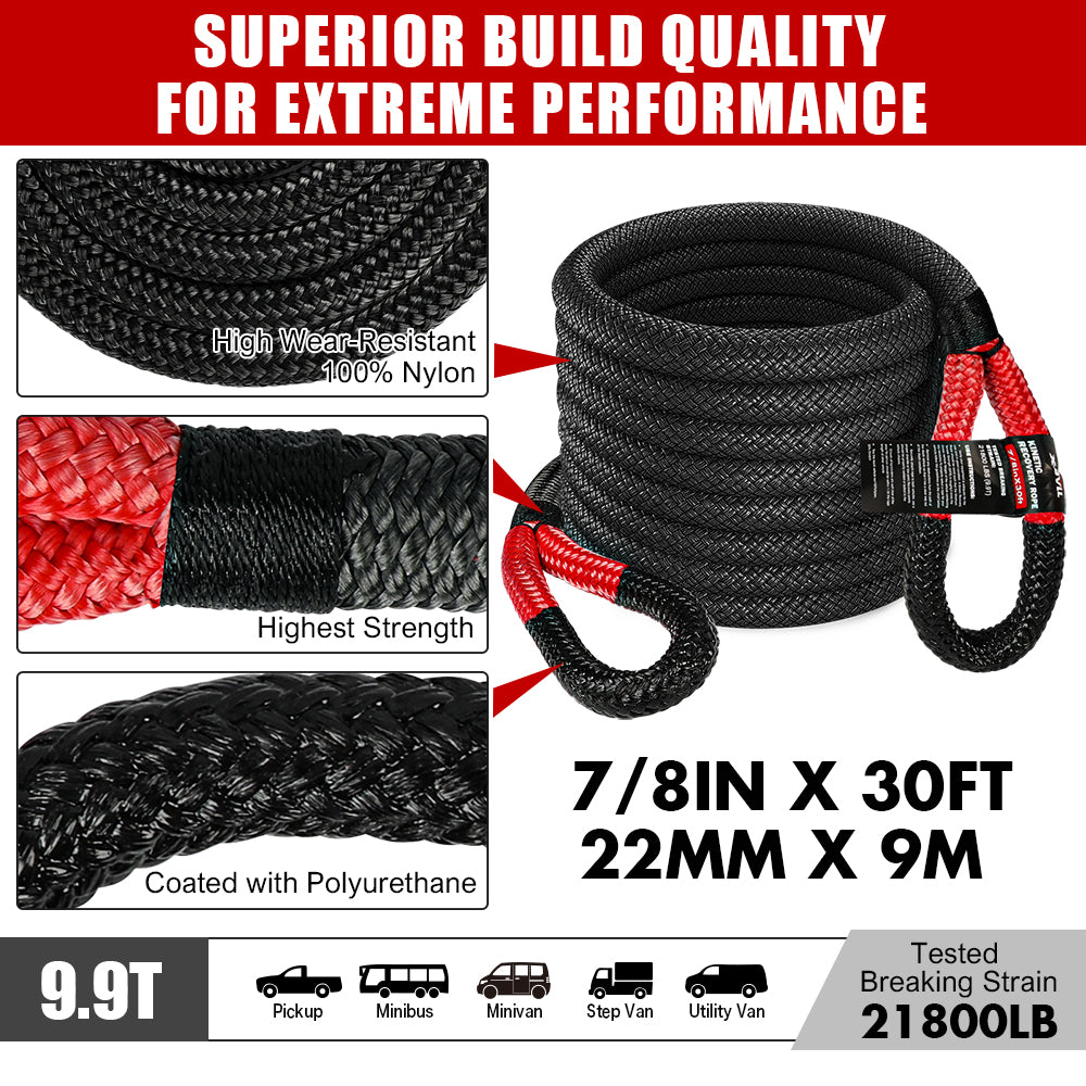 X-BULL Recovery Kit 1 - Kinetic Rope, Snatch Strap, Soft Shackles, Winch Damper, Gloves