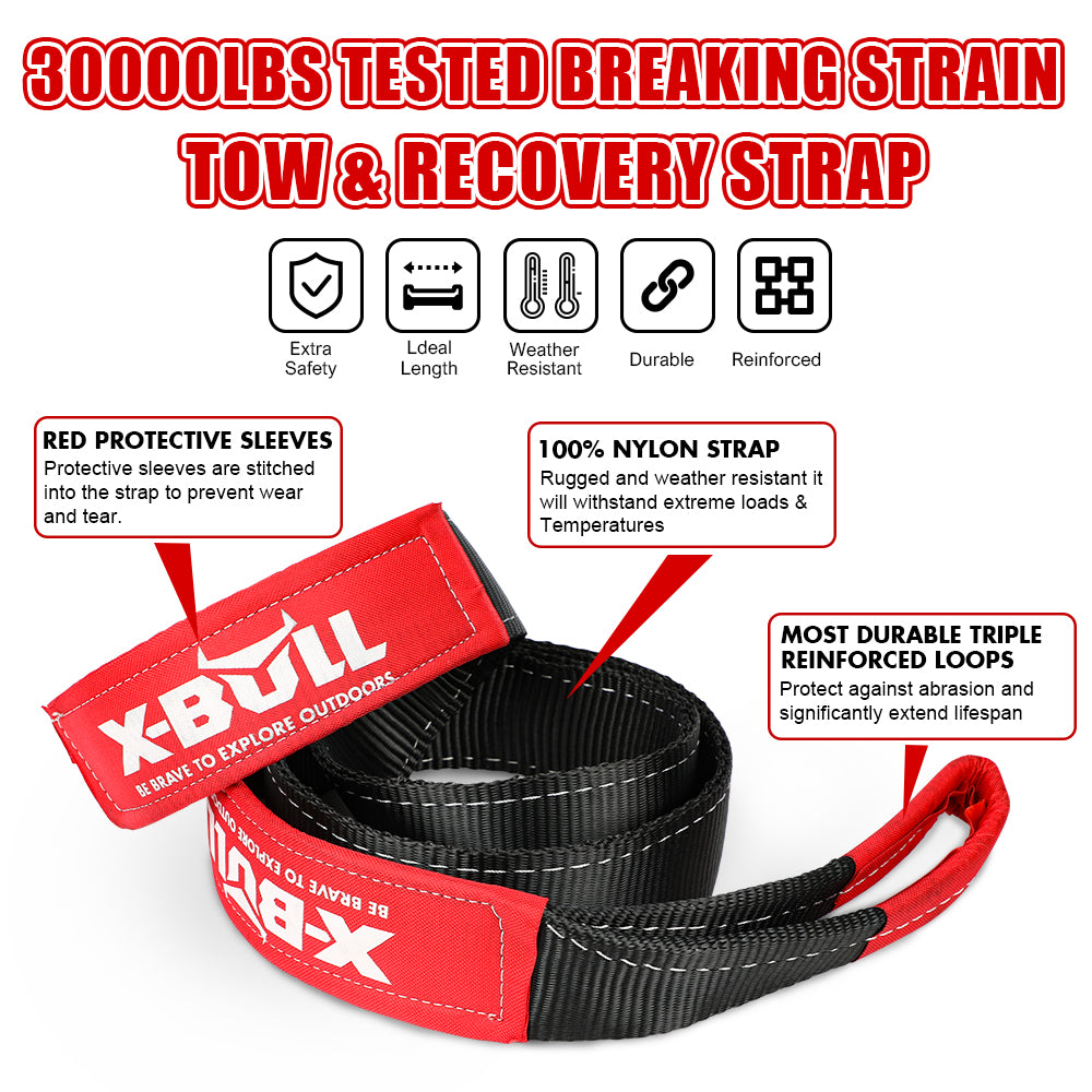 X-BULL Recovery Kit 1 - Kinetic Rope, Snatch Strap, Soft Shackles, Winch Damper, Gloves