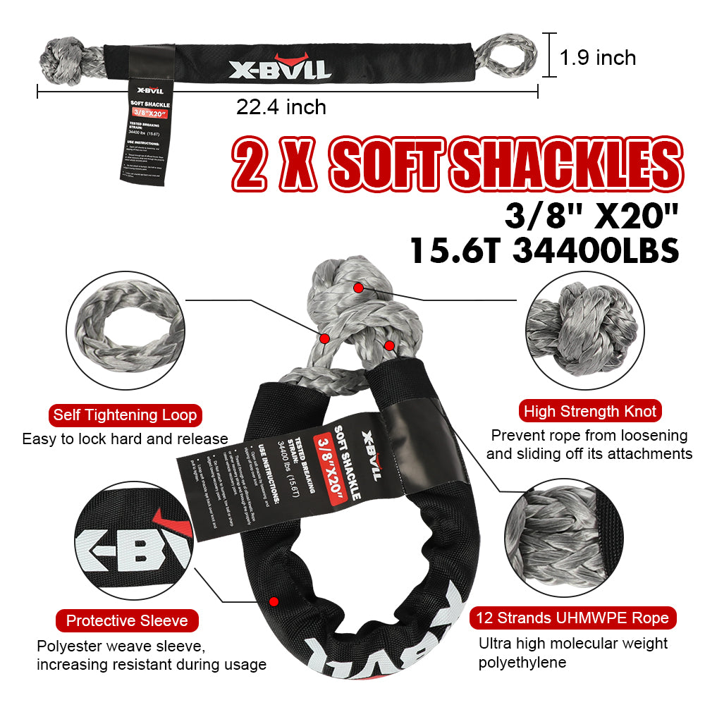 X-BULL Recovery Kit 1 - Kinetic Rope, Snatch Strap, Soft Shackles, Winch Damper, Gloves