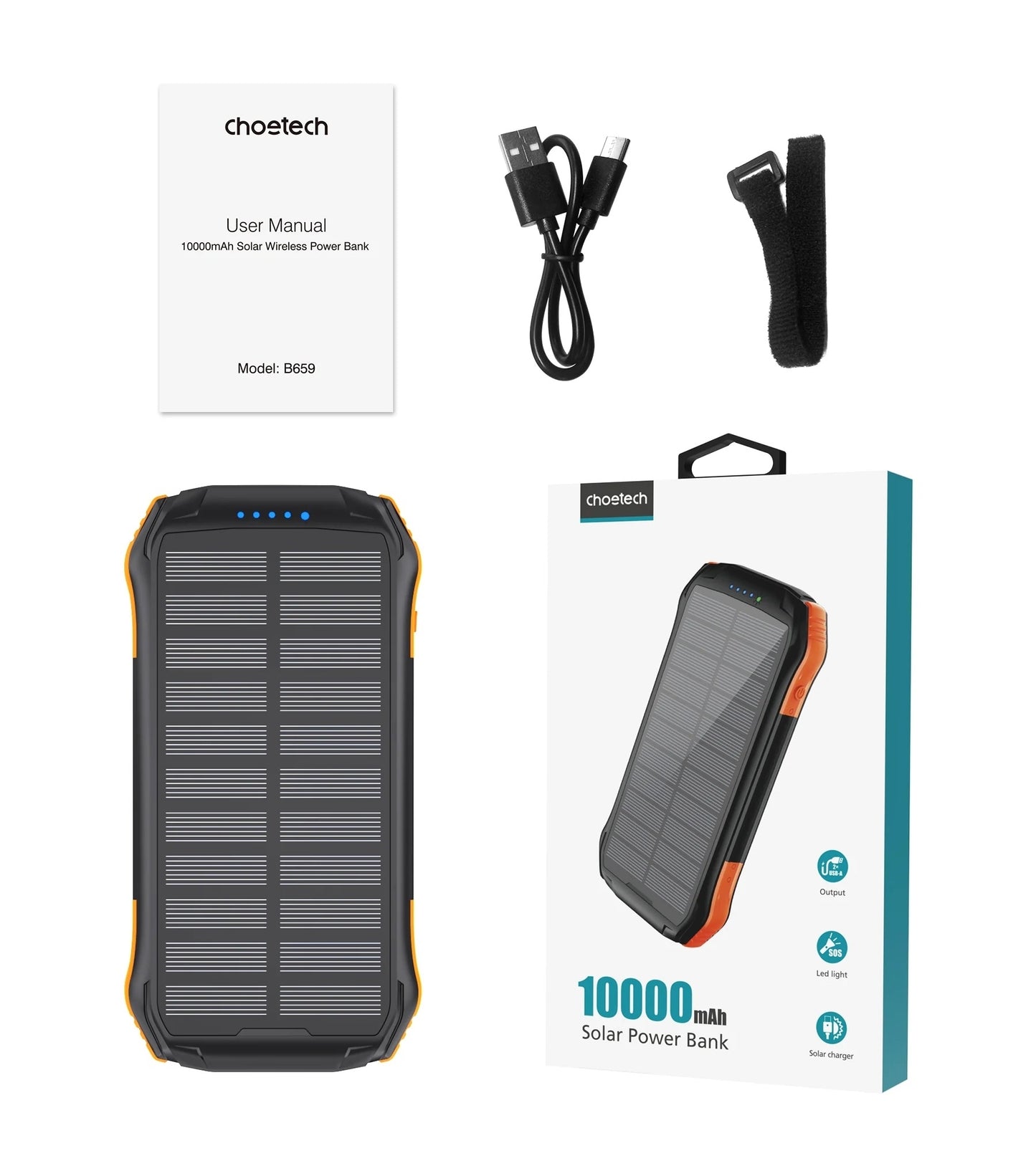 10000mAh Solar Wire & Wireless Power Bank