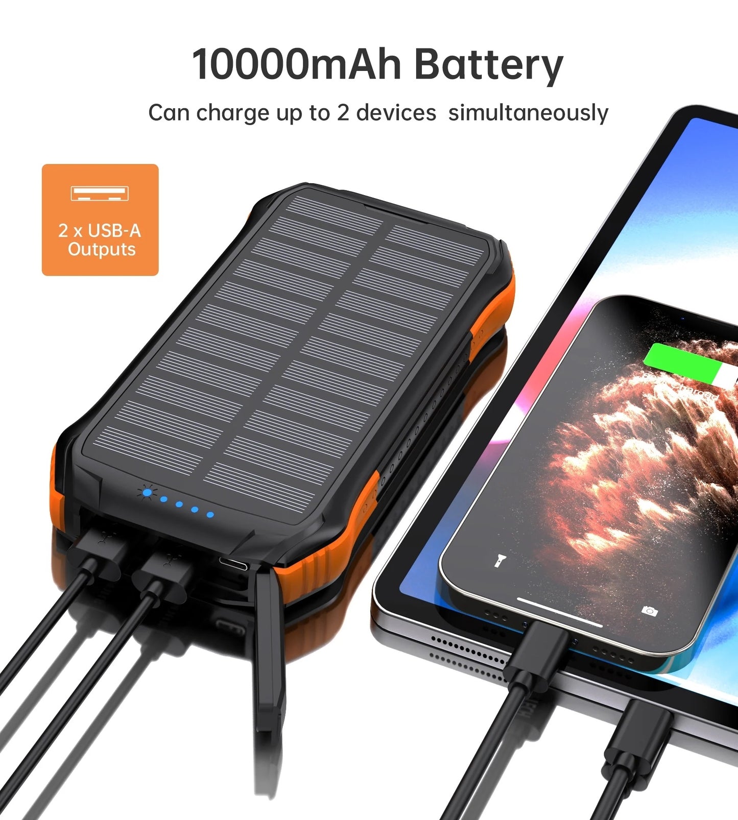 10000mAh Solar Wire & Wireless Power Bank