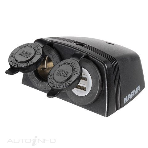 Narva Surface Mount Accessory Cig Socket + Dual USB