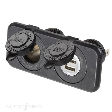 Narva Flush Mount Twin Accessory Dual USB + Cig Socket