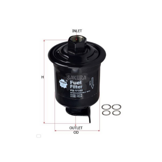 Sakura Fuel Filter - Toyota VZN167 VZN172 Hilux 5VZFE 3.4L Petrol V6 2002-2005