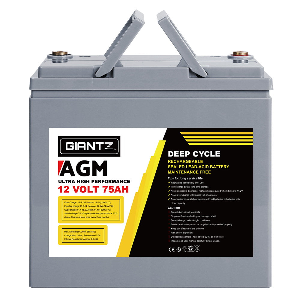 Giantz 75Ah 12V Sealed AGM Deep Cycle Battery
