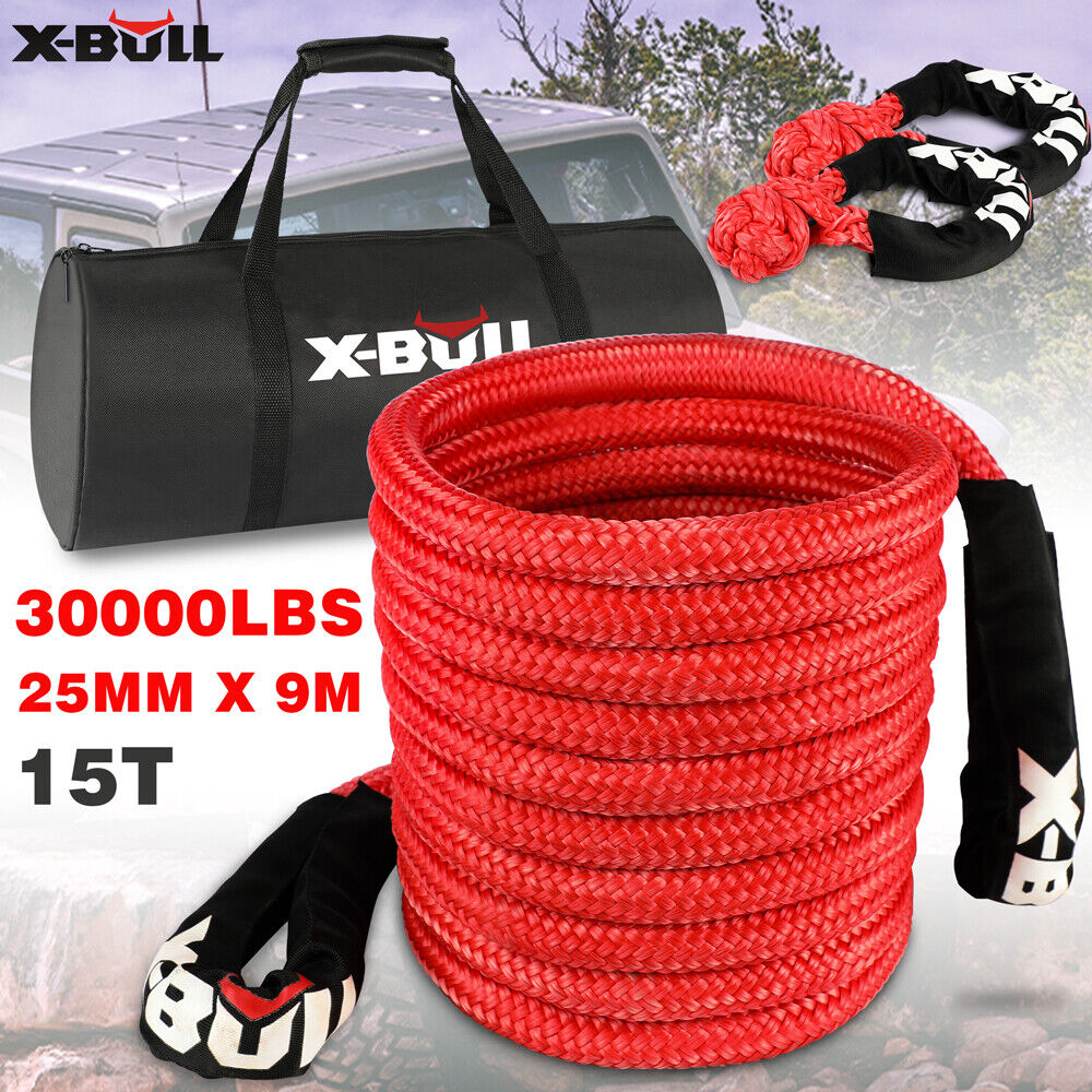 X-BULL 30,000lbs Kinetic Rope + 2x Soft Shackles
