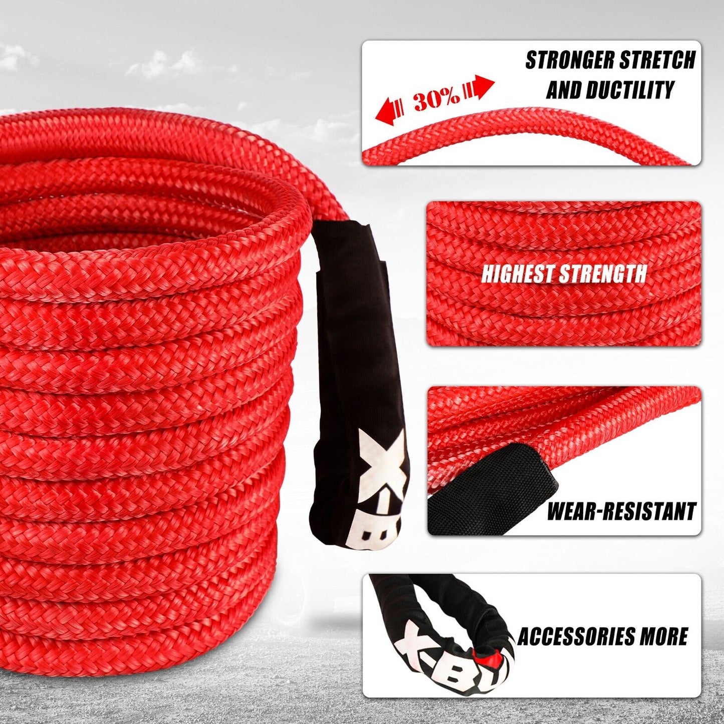 X-BULL 30,000lbs Kinetic Rope + 2x Soft Shackles
