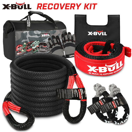 X-BULL Recovery Kit 1 - Kinetic Rope, Snatch Strap, Soft Shackles, Winch Damper, Gloves